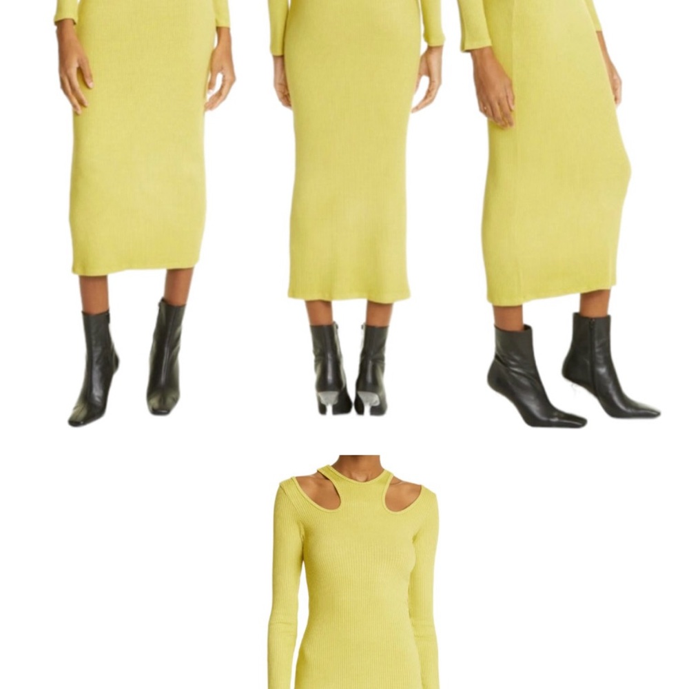 Simon Miller Yellow Ribbed Cold Shoulder Sheath Dress